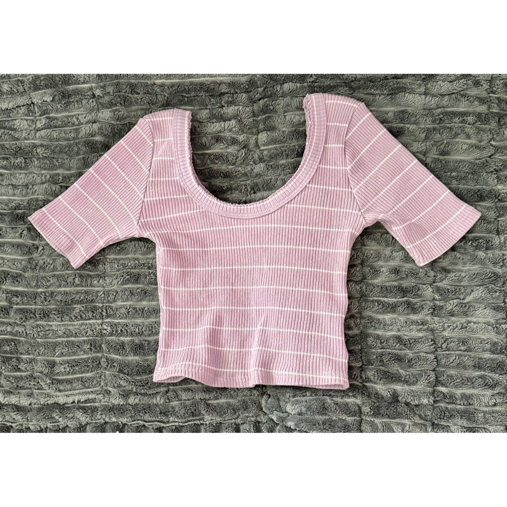 Urban Outfitters Ribbed Knit‎ Top S Lavender Purple Striped Crop Coquette Casual